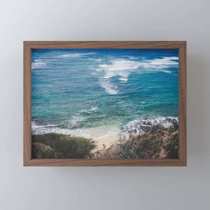 Surfer Meets Sea Diamond Head Oahu Hawaii Framed Mini Art