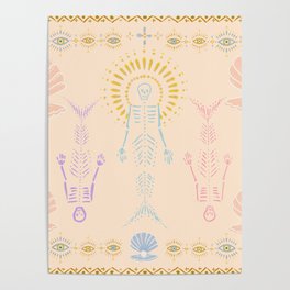 Mermaid Skeleton Pink Seashell Poster