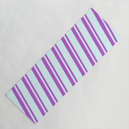 [ Thumbnail: Light Cyan and Orchid Colored Lined/Striped Pattern Yoga Mat ]