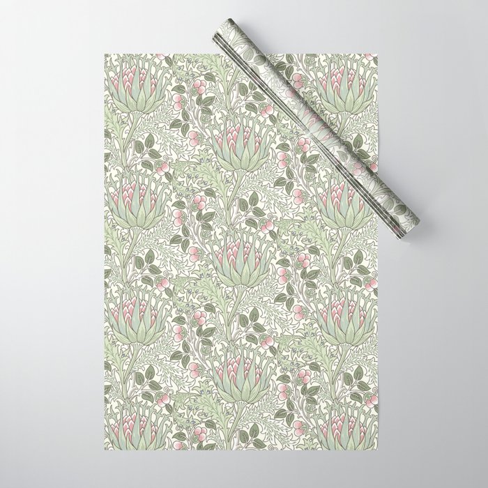 Blush and Sage Green Thistle Flowers Wrapping Paper by