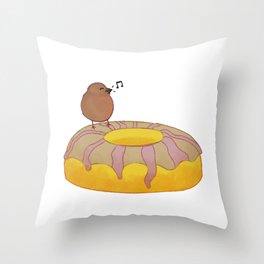Bird on a Biiig Doughnut Throw Pillow