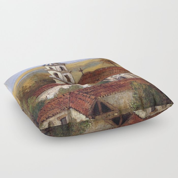 Rustic European town church painting art Floor Pillow