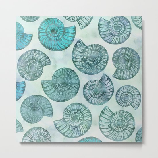 Shimmering Underwater Shell Scenery in turquoise, aqua and teal Metal Print