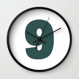 9 (Dark Green & White Number) Wall Clock