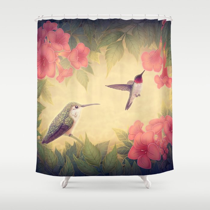 Ruby-throated Hummingbirds Shower Curtain