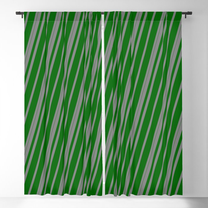 Gray and Dark Green Colored Lined Pattern Blackout Curtain