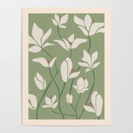 Vintage Tokoyo Flower In Green And White Poster