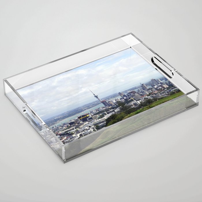 New Zealand Photography - Sky Tower Seen From  A Grassy Hill Acrylic Tray