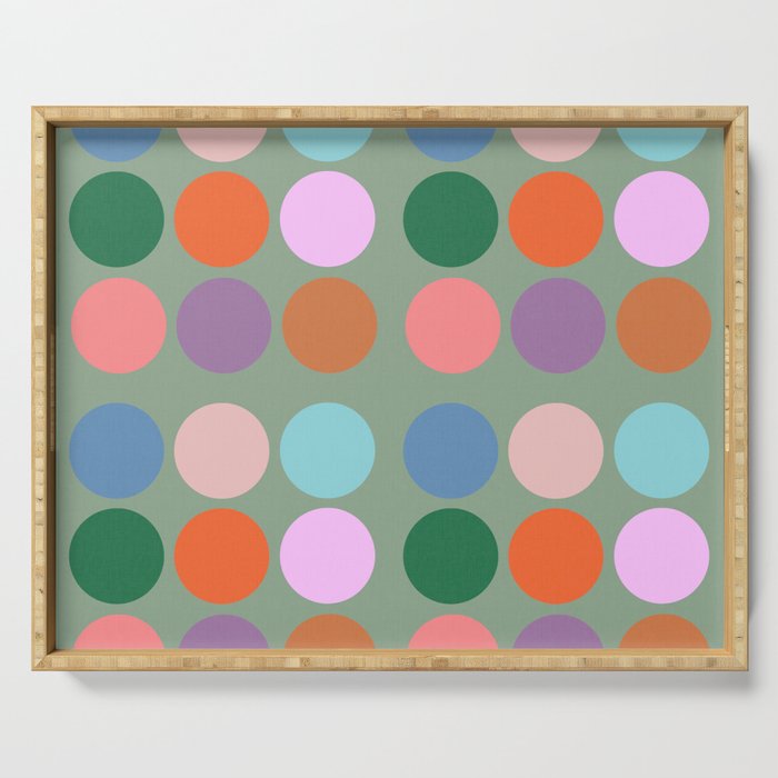 Modern Polk Dots Muted Pastel Geometric Circles Pink And Green Cool Colorful Pattern Serving Tray