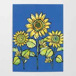 Three Sunflowers Poster