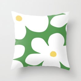 White Large Daisy Flowers Grass Green Background Throw Pillow Cushion Throw Pillow