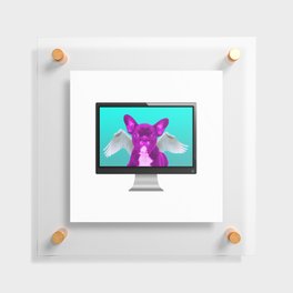 Funny Pink French Bulldog with Angel Wings in Computer Screen Floating Acrylic Print
