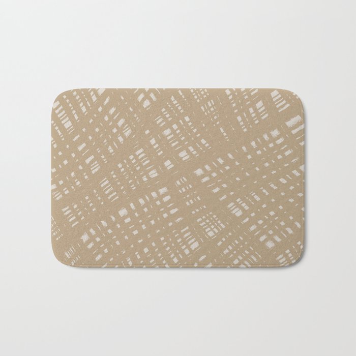 Rough Weave Painted Abstract Burlap Painted Pattern in Mushroom Beige Tones Bath Mat