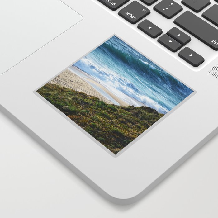 Blissful beach at the beautiful azure ocean of sunny Portugal | Colorful photo blue and green.  Sticker