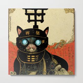 Steampunk Kitty Cyberpunk Ukiyo-e Japanese Edo Period Style Metal Print | Edoperiodjapan, Ukiyo Estyle, Japanesewoodblock, Samuraicat, Hokusaipainting, Canvasart, Wallart, Steampunkkitten, Homeoffice, Studioart 