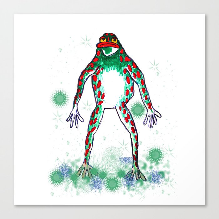 Space green spotted frog cottage core hand drawing Canvas Print