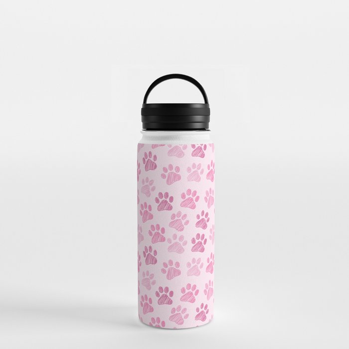 Pink Paws doodle seamless pattern. Digital Illustration Background. Water Bottle