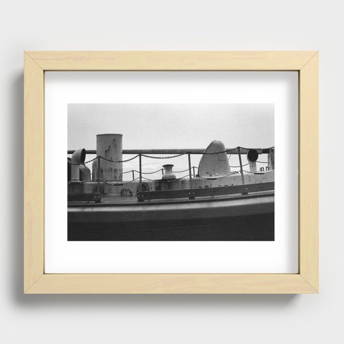 Black & white rusty vintage boat Recessed Framed Print