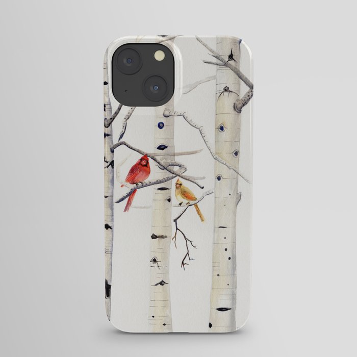Birch Trees and Cardinal iPhone Case