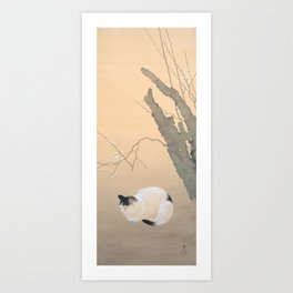 Cat and Plum Blossoms Japanese Painting Art Print
