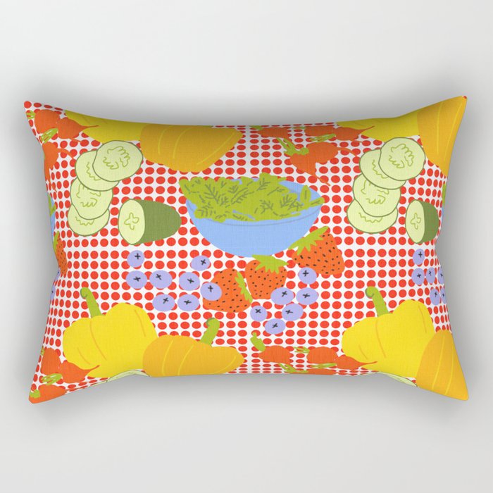 Cottagecore Retro Fruits And Vegetables On Red Rectangular Pillow