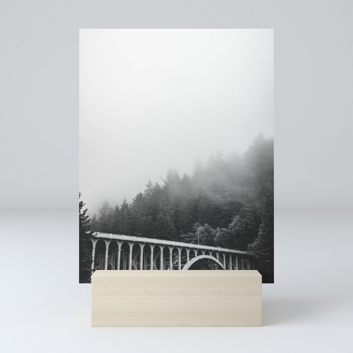 Oregon Coast Black and White Photography | Cape Creek Bridge in the Fog Mini Art Print