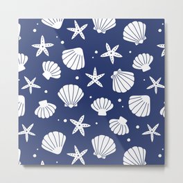 Seashell Pattern (navy blue/white) Metal Print