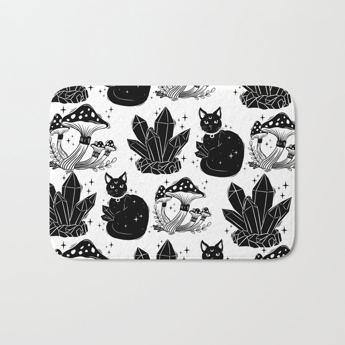 black cat, magic cat pattern, witch cat pattern, halloween cat pattern Bath Mat