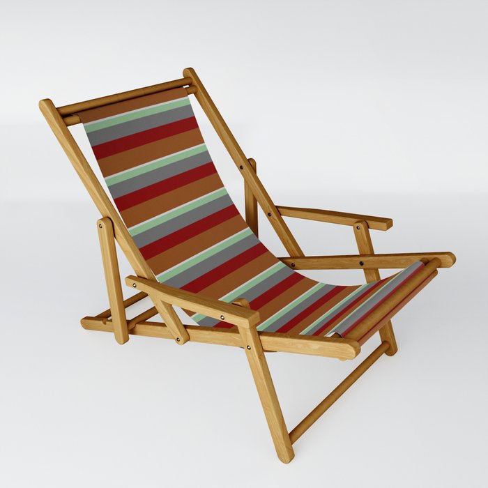 Colorful Light Gray, Dark Sea Green, Dim Gray, Maroon & Brown Colored Lines Pattern Sling Chair