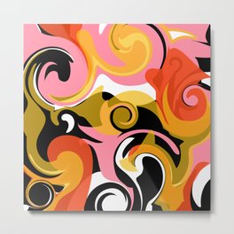 Twirl and Swirl - Pink, Orange, Black, Yellow Metal Print | Abstact, Digital, Pink, Orange, Red, Modern, Retro, Swirls, Orange Red, Black And White 