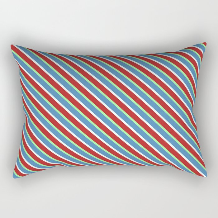 Blue, Mint Cream, Red, and Green Colored Stripes/Lines Pattern Rectangular Pillow
