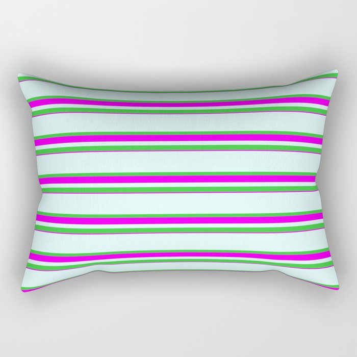 Light Cyan, Lime Green & Fuchsia Colored Lines Pattern Rectangular Pillow