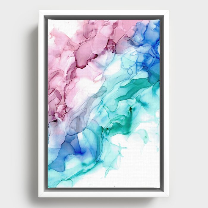 Pink Blue Abstract 31922 Alcohol Ink Painting by Herzart Framed Canvas