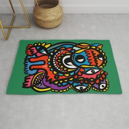 Graffiti Cool Creatures on Green Background by Emmanuel Signorino Area & Throw Rug