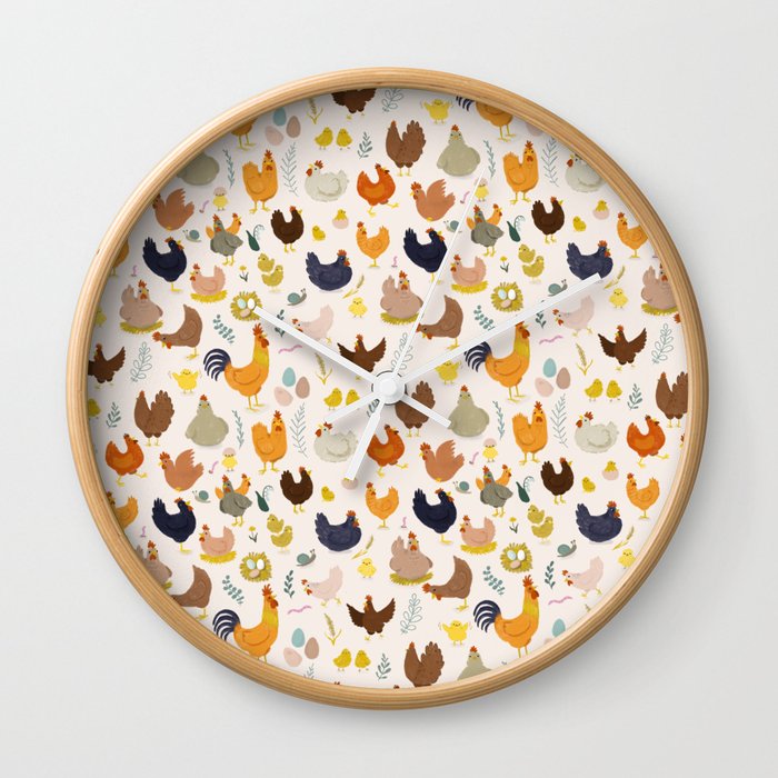 Chickens And Rooster pattern Wall Clock