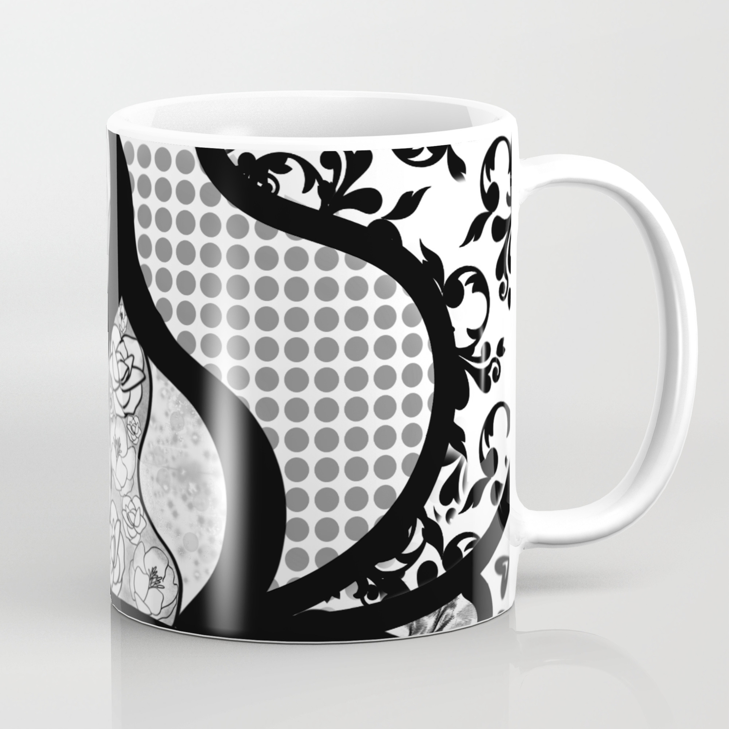Abstract Black And White Teacup Collage Coffee Mug By