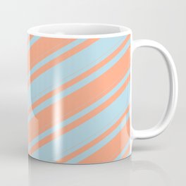 [ Thumbnail: Light Blue & Light Salmon Colored Lined/Striped Pattern Coffee Mug ]