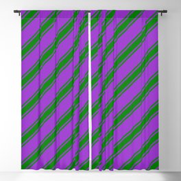 [ Thumbnail: Dark Orchid and Green Colored Striped Pattern Blackout Curtain ]