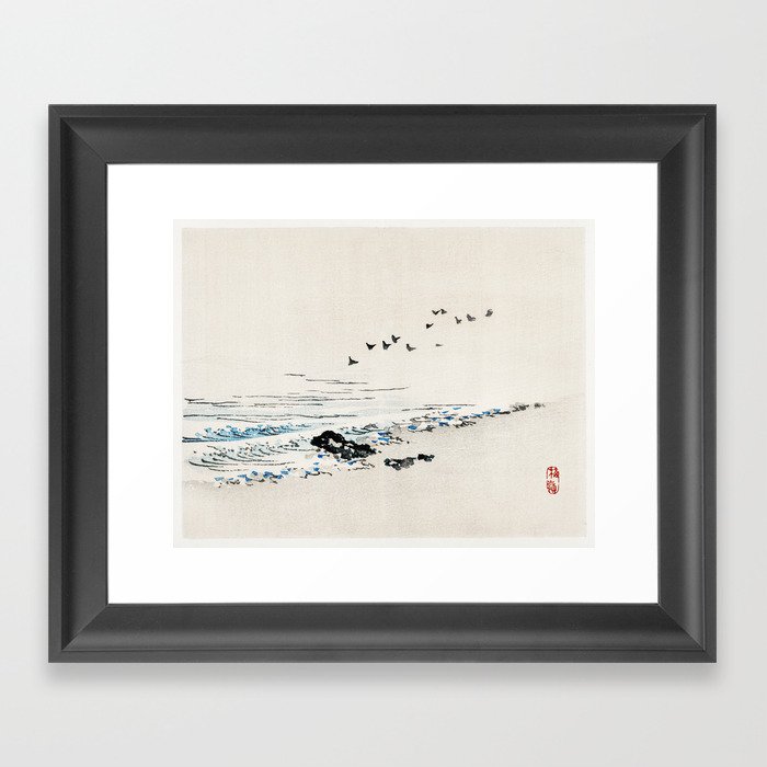 Beach scenery by Kono Bairei - Japanese Beach Illustration Framed Art Print