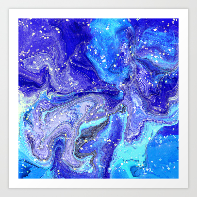 Blue, Lilac, Aqua Liquid Marble With Glitter Stars Art Print by DEC02 |  Society6