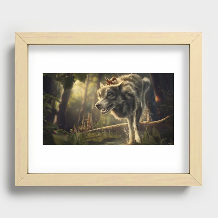 Faster (Wolf and Squirrel) Recessed Framed Print