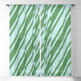 [ Thumbnail: Dark Green & Turquoise Colored Lined Pattern Sheer Curtain ]
