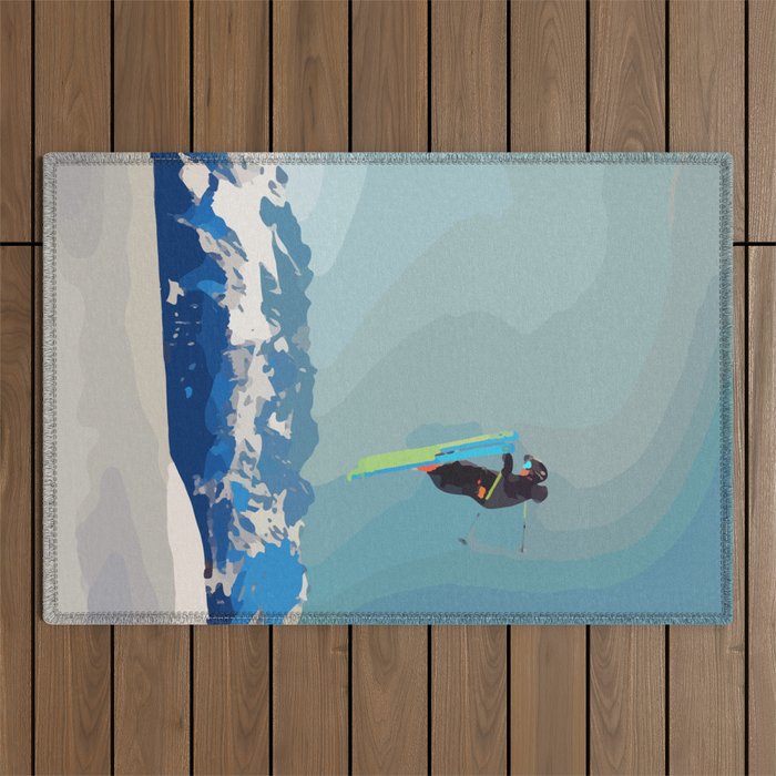 Man With Skis, Snow, Mountains & Blue Sky - Sports Outdoor Rug