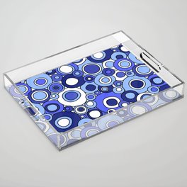 Blue Mid Century Modern Circles // Cobalt Blue, Sky Blue, Navy Blue, Denim Blue, Black and White Acrylic Tray