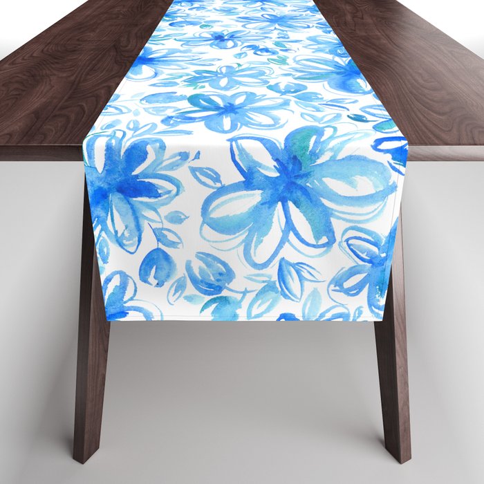 Cute abstract watercolor floral chintz seamless pattern Table Runner
