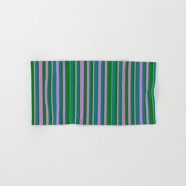 [ Thumbnail: Green, Orchid, and Teal Colored Lines Pattern Hand & Bath Towel ]