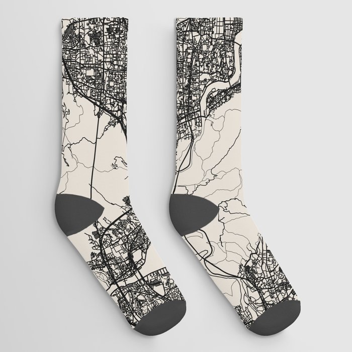 Kyoto, Japan - Black & White Map Socks