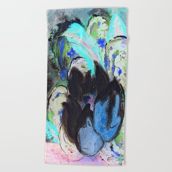 Purple Peonies in Shadow World Beach Towel