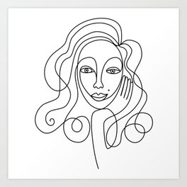 Hello you - line drawn female portrait by Cecca Designs Art Print