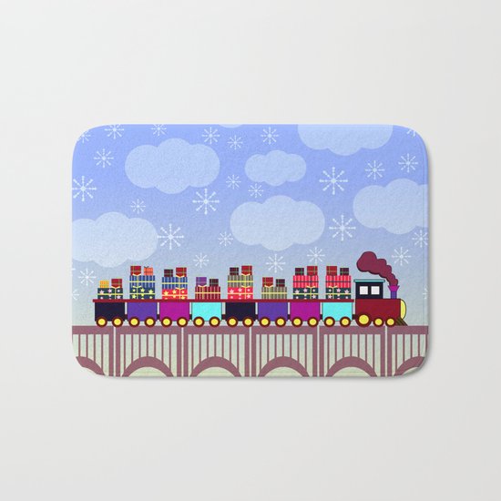 A train with Christmas gifts Bath Mat
